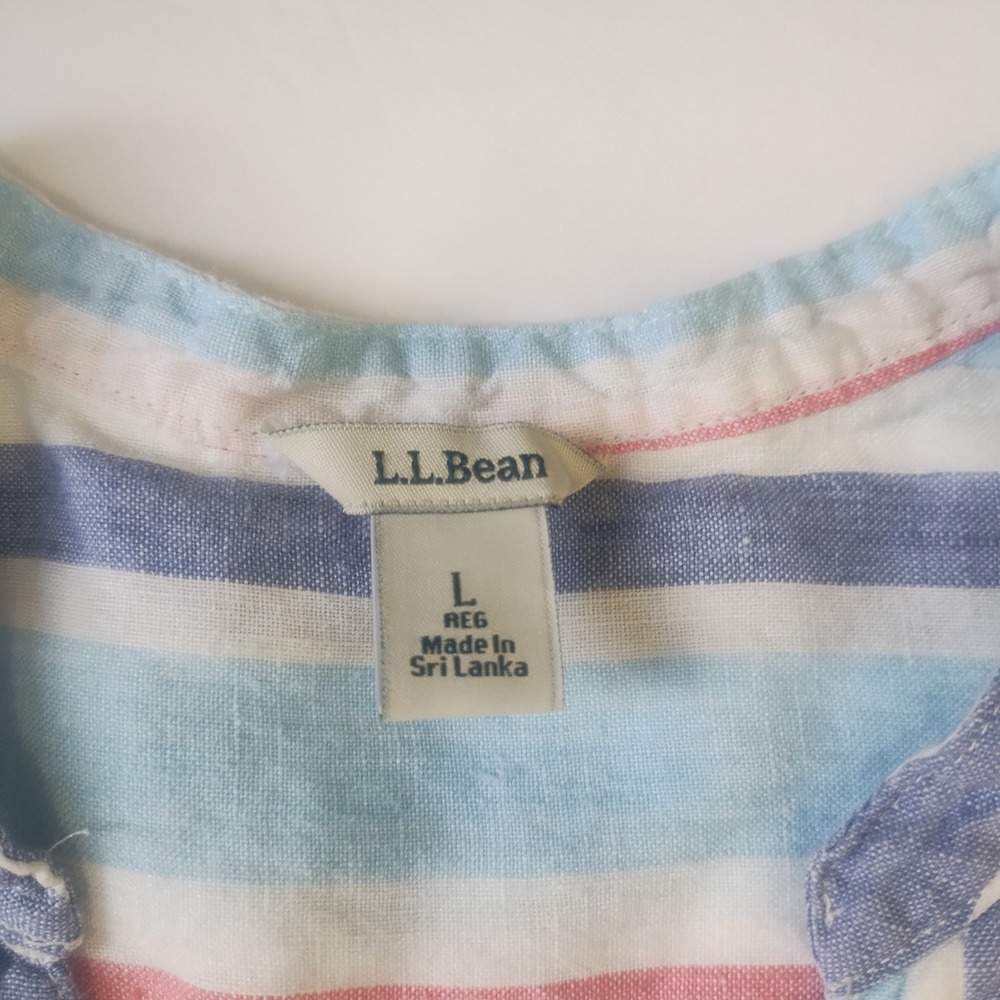 LL Bean Linen Tunic Top Women's L Striped Coastal Beachy Nautical - Picture 5 of 9